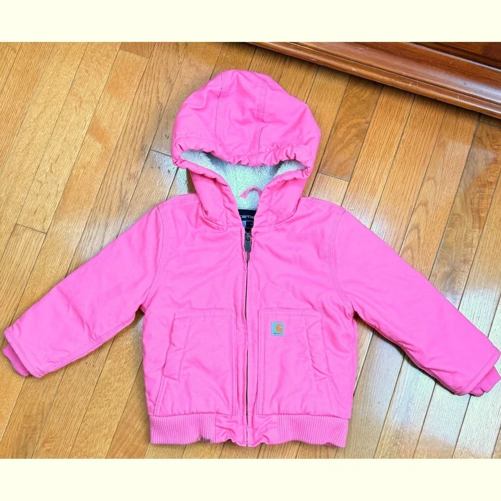 Carhartt Kids Pink Sherpa Lined‎ Canvas Active Jacket OJ9566-G 3T Hooded Coat